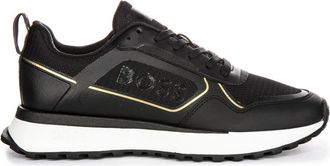 HUGO BOSS Sneakers, male, Black, 10 UK, Black Gold Mesh Trainers for Men