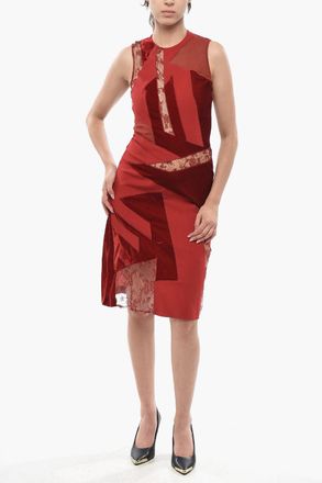 Stella McCartney Tubino Midi in Patchwork con Dettagli in Velour e Pizzo Stella McCartney
