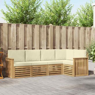 vidaXL Vidaxl Set Di Divani Da Esterno 5 Pz Bianco E Crema Poliestere