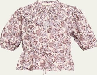 Ulla Johnson Elvie Printed Short-Sleeve Blouse