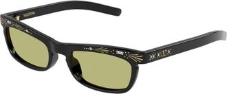 Valentino Rechthoekige Acetaat Zonnebril - unisex - Zonnebrillen - Zwart - 52 MM - Accessoires