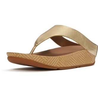 FitFlop Fitflop Lulu Lux Graphic-Weave Toe-Post Leather Womens Platino Sandals - Gold - Size UK 7