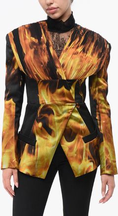 Balmain Blazer Collarless FIRE in Satin Stampato Balmain