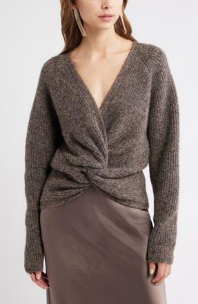 Open Edit Twist Reversible Sweater in Brown Seal Heather at Nordstrom Rack, Size Small