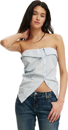 Cotton On Womens Mia Strapless Shirt in Skyway Blue Pinstripe at Nordstrom, Size 6