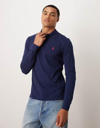 Polo Ralph Lauren Icon - Polo slim a maniche lunghe in piqué blu navy con logo