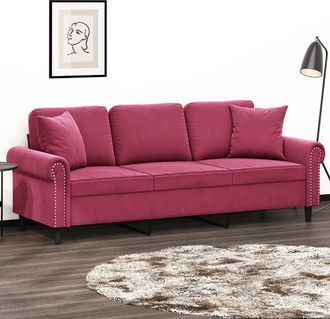 vidaXL Vidaxl - Sof&aacute; De 3 Plazas Con Cojines Terciopelo Rojo Tinto 180 Cm