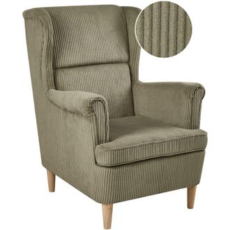 Beliani Poltrona classica con schienale alto Rivestita in velluto a coste Gambe in legno Verde Abson