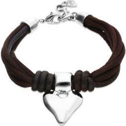 UNOde50 Silk-Effect Thread Blend Bracelet with Brown Leather and Heart Detail in Silver at Nordstrom, Size Medium