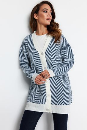 Trendyol Modest Dames Donkerblauw Visgraat Lang Oversized Modest Vesten