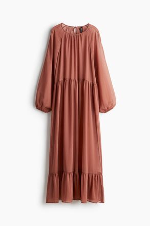 H&M Chiffonkleid mit Ballon&auml;rmeln - Mattrot