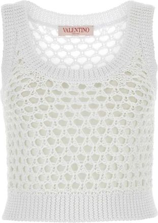 Valentino Garavani Cropped Gebreide Top - Dames - Ronde hals truien - Wit - XS - Truien & Vesten