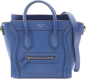 Celine Pre-owned Luggage Nano Shopper Leren Handtas - Dames - Vintage Mini Tas - Blauw - ONE Size - Leer - Vintage