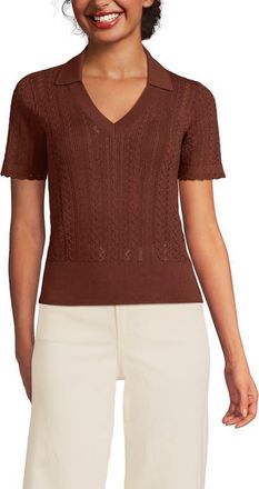 Lands End Fine Gauge Cotton Pointelle Polo Sweater in Earthen Clay at Nordstrom, Size X-Large