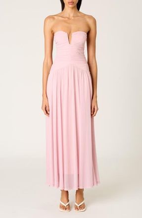 Nia Beverly Ruched Strapless Chiffon Maxi Dress in Cameo Pink at Nordstrom, Size Small