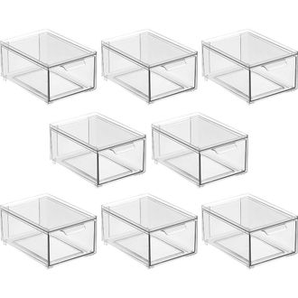 mDesign Plastic Stackable Bathroom Storage Organizer with Drawer, 8 x 6 x 4 - 8 Pack in Clear at Nordstrom