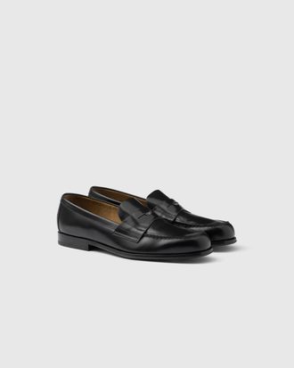 Prada Brushed Leather Loafers, Man, Black, Size 10,5