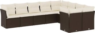 vidaXL Set De Sof&aacute;s De Jard&iacute;n 9 Pzas Y Cojines Rat&aacute;n Sint&eacute;tico Marr&oacute;n Vidaxl