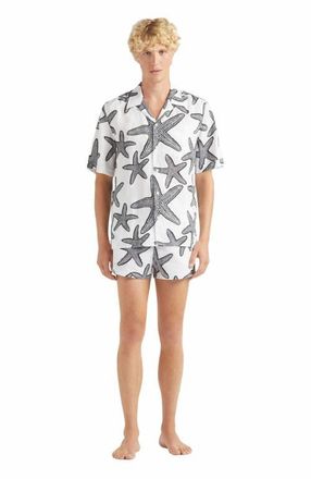 Vilebrequin Mens Starlettes Linen Bowling Shirt in Blanc at Nordstrom, Size Xx-Large