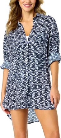 Anne Cole Mid Length Shirttail Button Down