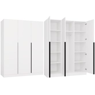 Topeshop Senso 3d - Armario - 3 Puertas - 150x200 Cm - Tiradores Negras - Blanco