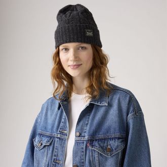 Levi's Holiday Cable Knit Backpatch Beanie - Womens - One Size - Black