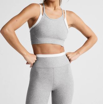 Beyond Yoga Spacedye Layered Long Line Bra In Silver Mist