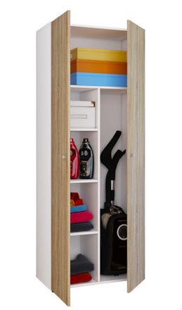 ebuy24 Gabinete De Escoba Vcm 6 Compartimentos Dimensiones: An. 70 X Al. 178 X T. 40 Cm Gabinete Para El Hogar Gabinete Multiusos Vandol (blanco / Roble Sono