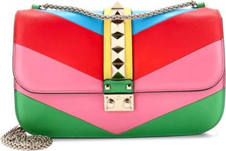 Valentino Garavani 1973 Glam Lock gestreepte leren medium schoudertas - Veelkleurig