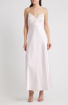 LoveShackFancy Manuela Satin A-Line Maxi Dress in Shell Pink at Nordstrom, Size Small