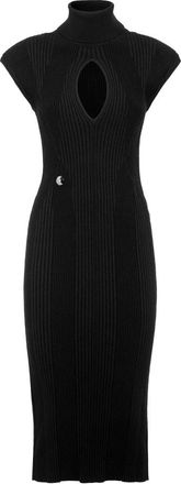 Philipp Plein Padded Shoulder Knit Midi Dress - Dames - Kleedjes - Zwart - M - Leer - Kleedjes