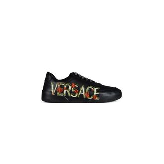 Versace Schoenen, Heren, Zwart, 43 EU, Leer, Side Logo Tennis Sneaker