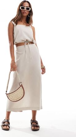 Vero Moda linen blend midi skirt in stone - part of a set-Neutral