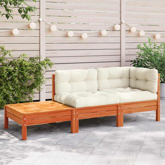 vidaXL Sof&aacute; De Jard&iacute;n Con Cojines Y Reposapi&eacute;s Madera Maciza De Pino Vidaxl