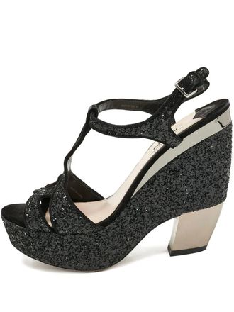 Miu Miu 110mm glitter platform sandals - Black
