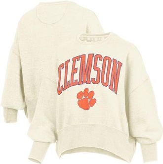 Pressbox Womens Pressbox Natural Clemson Tigers Oversized Waist-Length Crewneck Sweatshirt at Nordstrom, Size X-Large