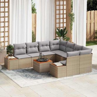 vidaXL Conjunto De Sof&aacute; De Jard&iacute;n Con Coj&iacute;n 9 Pcs Beige Polirat&aacute;n Vidaxl