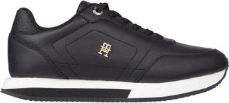 Tommy Hilfiger Essential Mixed Texture Panel Sneakers - Dames - Sneakers - Zwart - 37 EU - Leer - Schoenen