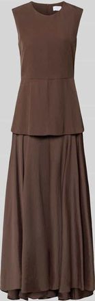 Jake*s Maxikleid aus Lyocell-Leinen-Mix mit 2-in-1-Look in Dunkelbraun, Gr&ouml;&szlig;e 32