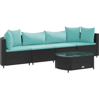 vidaXL Vidaxl - Set De Muebles De Jard&iacute;n 5 Pzas Y Cojines Rat&aacute;n Sint&eacute;tico Negro