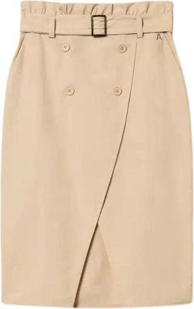 Twinset Safari Longuette Rok - Dames - Midirokken - Beige - L - Katoen - Rokken