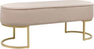 Beliani Banco Beige Dorado 104 Cm Poli&eacute;ster Taburete Patas Metal Glamour Milry