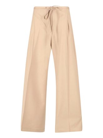 R&oacute;he Beige Wide-Leg Virgin Wool Drawstring Trousers