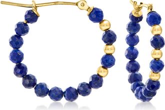 Ross-Simons 3-3.5mm Lapis Bead Hoop Earrings With 10kt Yellow Gold