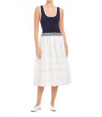 Fifteen Twenty Thea Contrast Dress In Navy With White