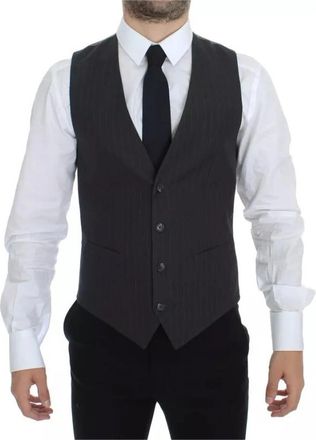 Dolce & Gabbana Grijze Gestreepte Formele Jurk Gilet Vest - Heren - Gillet - Grijs - M - Katoen - Kostuums