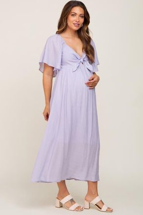 Pinkblush Front Tie Ruffle Sleeve Midi Dress in Lavender at Nordstrom, Size X-Large
