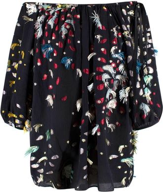 Chlo&eacute; Black Bardot Embellished Silk Blouse Size XS