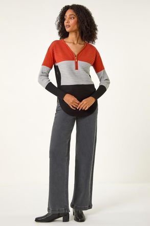 Roman Colour Block Zip Front Knit Jumper