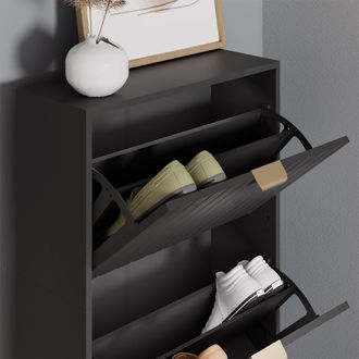 Vicco Armario Para Zapatos Helge, Negro, 60 X 128.5 Cm 3 Compartimentos